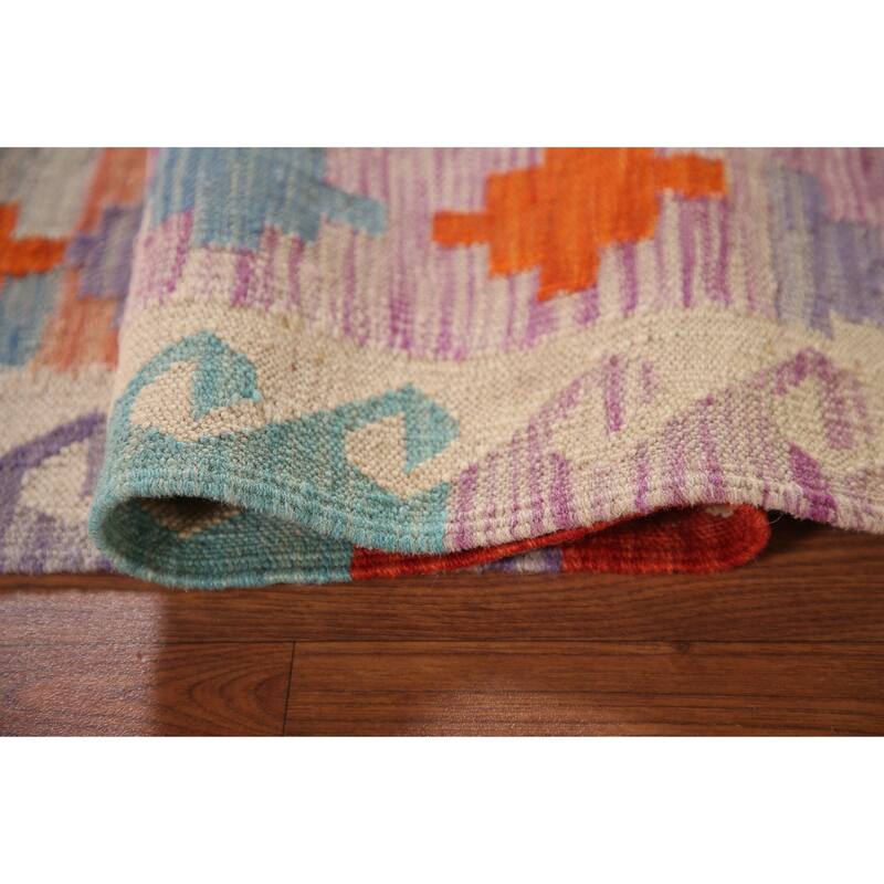 Multi-Color Reversible Kilim Area Rug Flatweave Wool Carpet - 3'2"x 4'11"