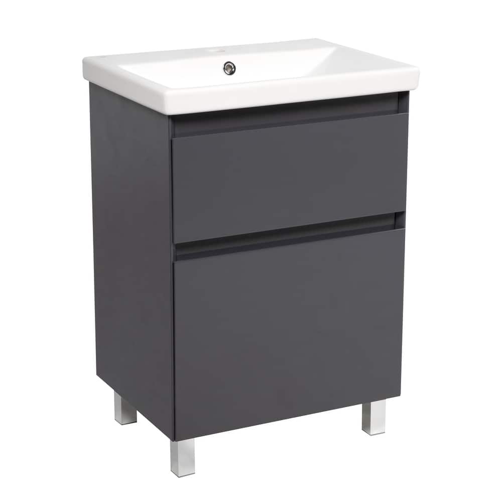 Modern Free standing Bathroom Vanity with Washbasin Elit Graphite Gloss Non-Toxic MDF-24"-Omega 24"