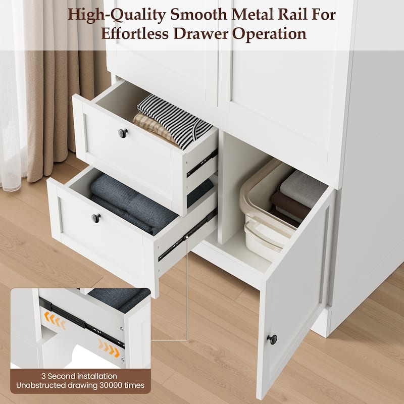 Pocassy 71" H Wardrobe Closet with Drawers and Cabinet.