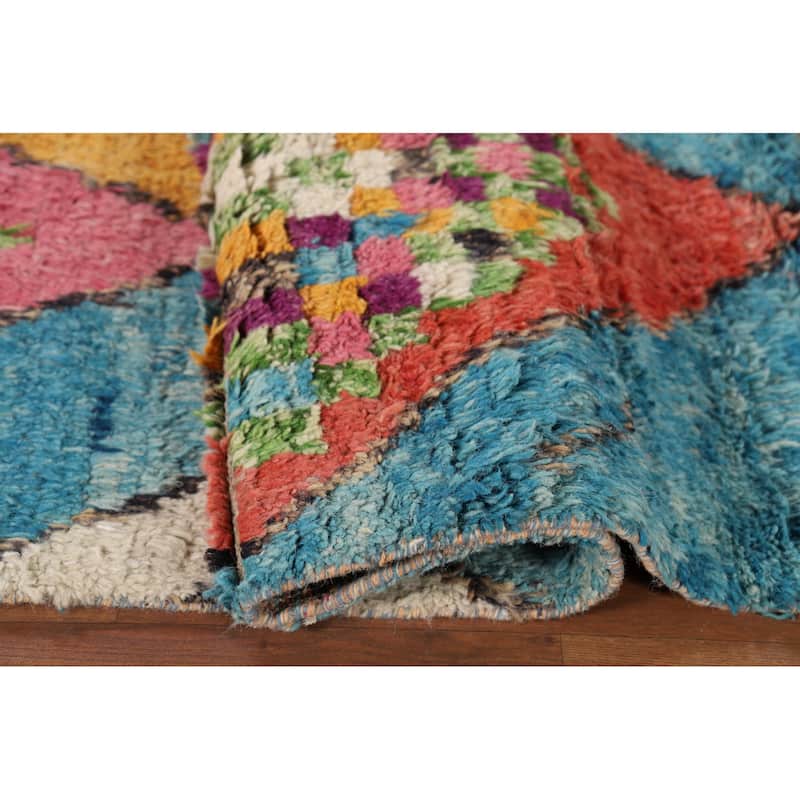 Colorful Trellis Moroccan Area Rug Handmade Geometric Wool Carpet - 7'7" x 11'0"
