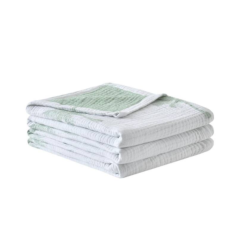 Vintage Cotton Muslin Throw Blanket, Reversible, Breathable for Indoor/Outdoor Use, Picnics, Bedding, or Chair Cover - 90x90" - Palm