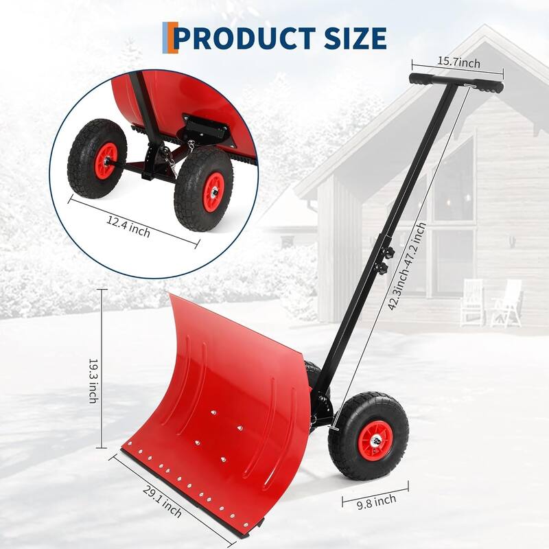 29.1W x 19.3H Snow Shovel with Wheels - 29.1W x 19.3H