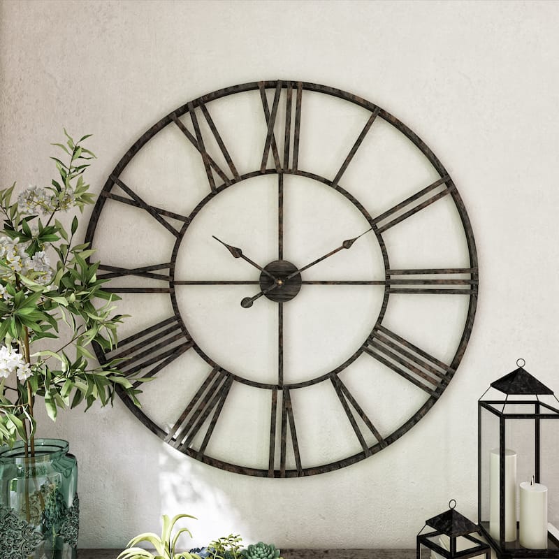 Solange Round Metal Wall Clock - 36"H x 36"W x 1.5"D - Grey