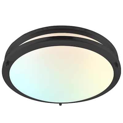 Luxrite 14 Inch LED Flush Mount Ceiling Light 5 Color Selectable Dimmable 18W 1440 Lumens ETL Listed Matte Black