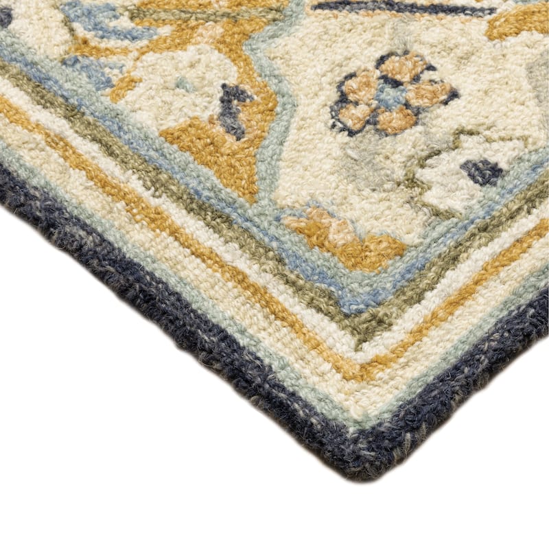 Style Haven Ava Hand-tufted Wool Loop-pile Floral Panel Blue/ Gold Area Rug