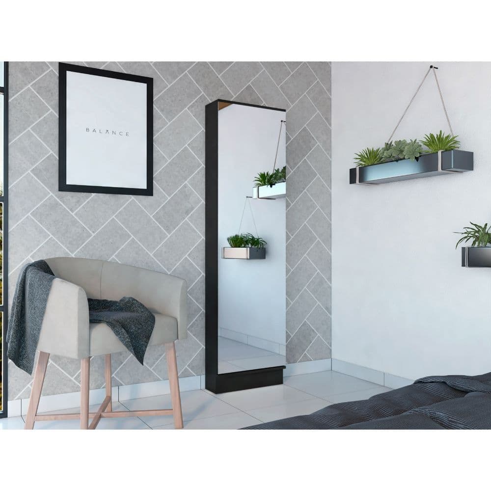 FM Furniture Ruan XL Shoe Rack with Mirror and 5 Interior Shelves