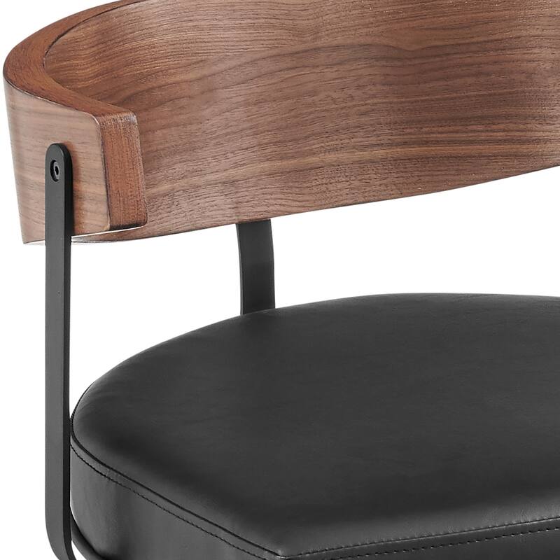 HomeRoots 26" Black and Brown Faux Leather and Iron Low Back Counter Height Swivel Bar Chair