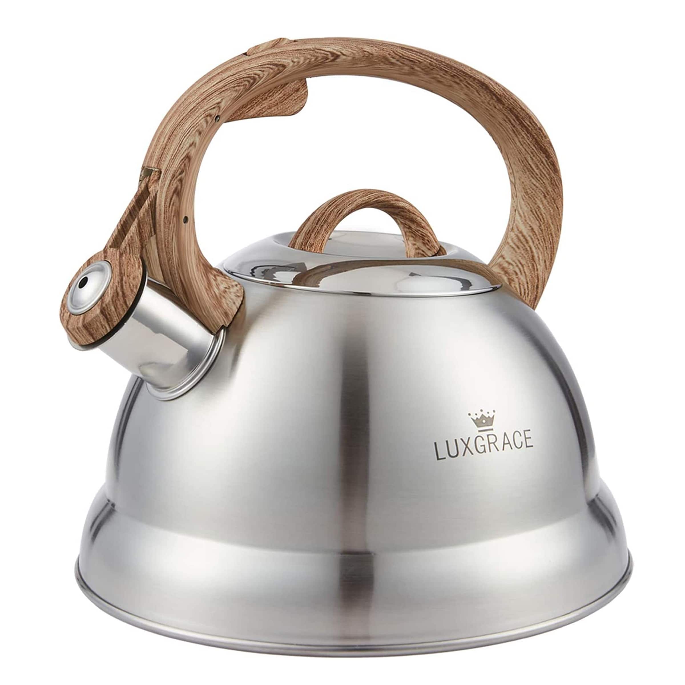 Creative Home 2.3 Quart Stainless Steel Whistling Tea Kettle with Wood-Look Handle
