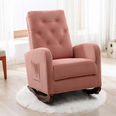 Baby Room High Back Rocking Chair Nursery Chair , Comfortable Rocker Fabric Padded Seat ,Modern High Back Armchair