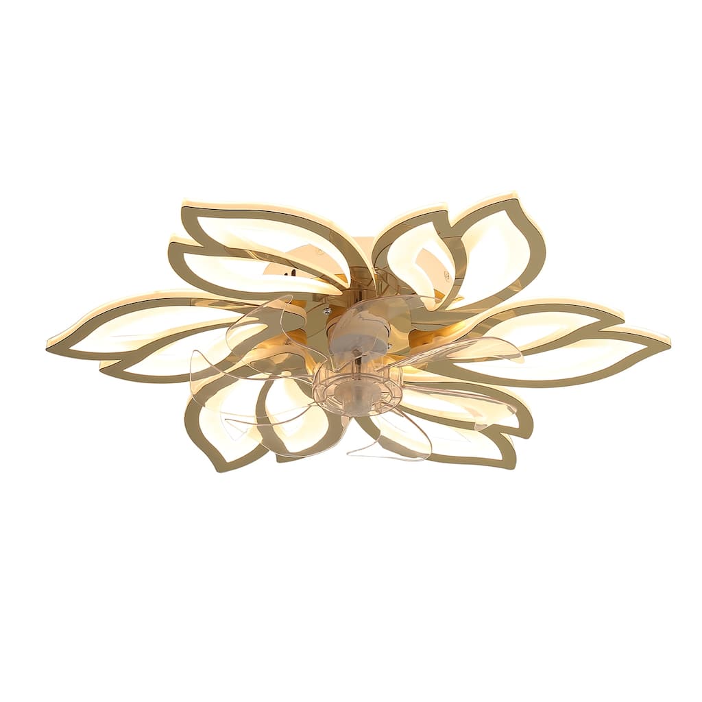 25.5 inch Cartoon Petal Ceiling Fans with Lights and Remote, Flush Mount Bladeless Ceiling Fan Lights with Reversible Blades