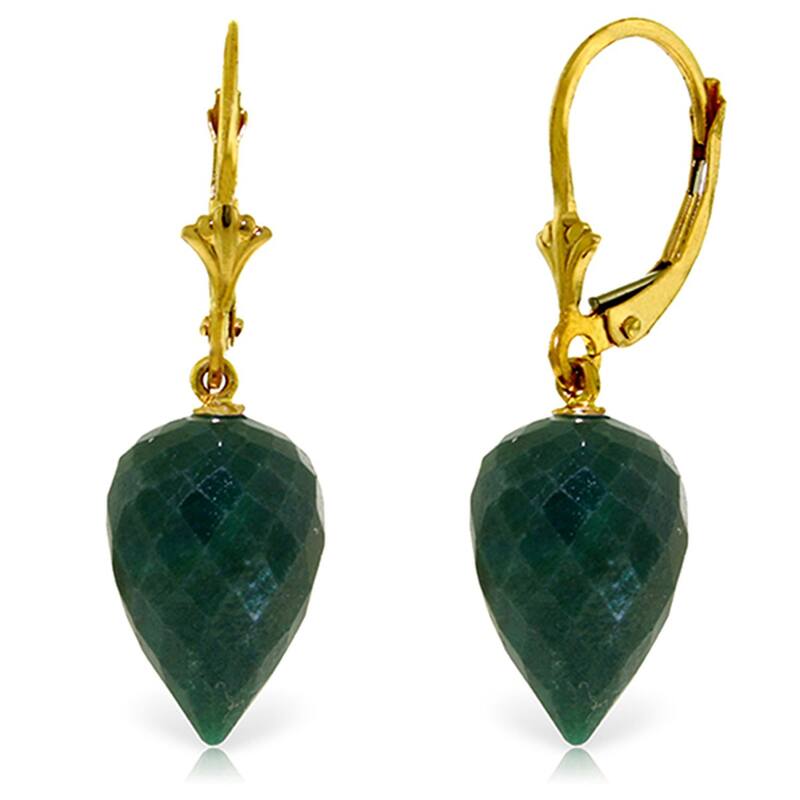 25.7 Carat 14K Solid Gold Drop Briolette Emerald Gemstone Earrings - Yellow
