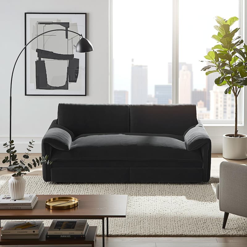 Homy Casa 66" Queen Pull-Out Sofa Bed with Storage, Velvet Loveseat