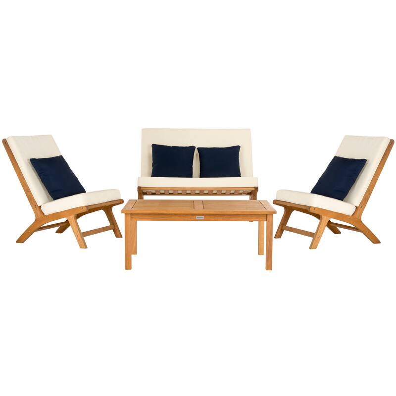 SAFAVIEH Outdoor Aryana 4-Piece Conversation Patio Set with Accent Pillow - 46W x 34D x 32H