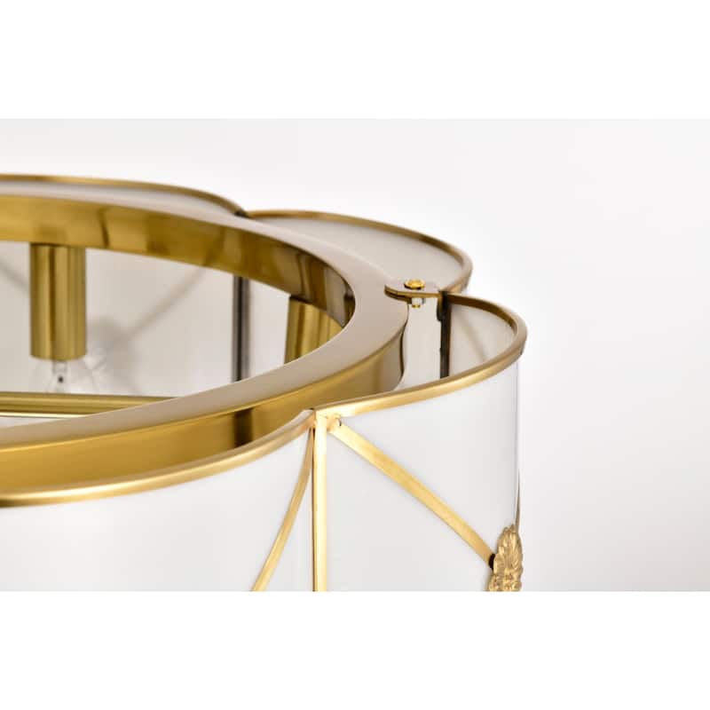 Strancta Scalloped Round White Gold Trim Tiffany Glass Lighted Ceiling Fandelier with Remote