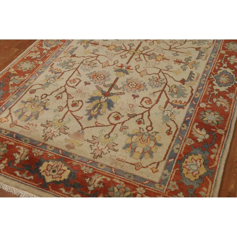 Hand Knotted Oriental 100% Wool Carpet Traditional Floral Beige & Ivories Heriz (serapi) Area Rug - 8' 0'' X 4' 10''