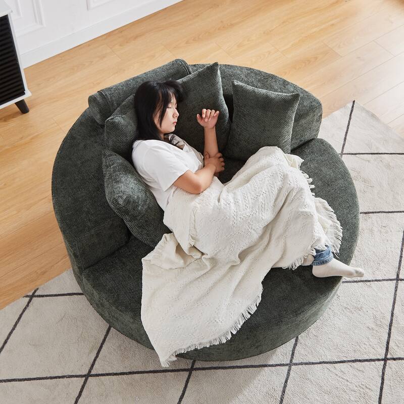 Comfortable Chenille Foam Swivel Chair for Various Rooms, Enhancing Relaxation - Green
