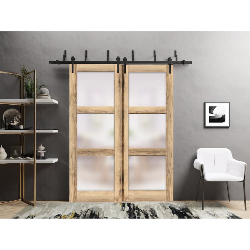 Sliding Closet Barn Bypass Doors 36 x 80 inches | Lucia 2552 Oak | Sturdy 6.6ft Rails Hardware Set