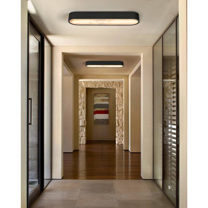 23.6" Dimmable Alabaster Marble LED Flush Mount Ceiling Light for Kitchen Bedroom