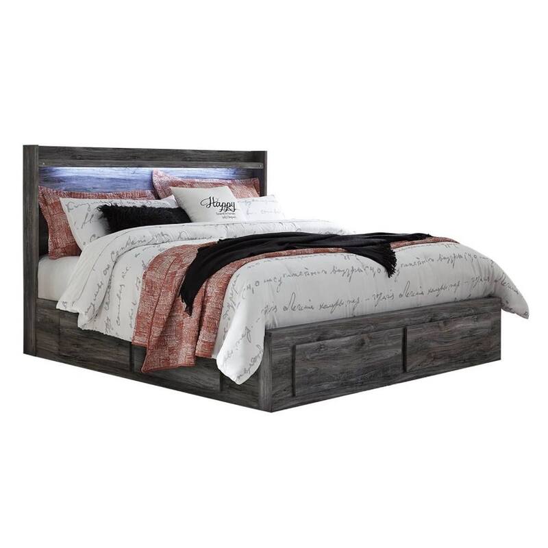 Bays King Size Storage Bed with 4 Drawers, Driftwood Smoke Gray, LED