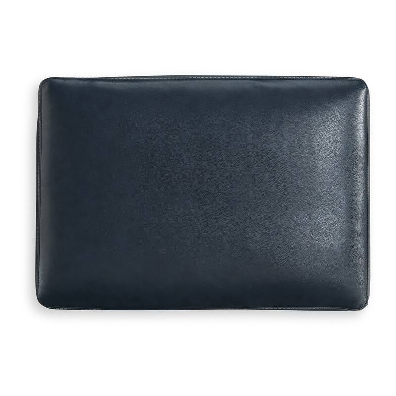 Orion Ottoman, 34 Inch Rich Ocean Blue Real and Faux Leather Cushion