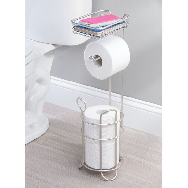 White Holds 4 Rolls mDesign Metal Toilet Paper Holder Stand and Dispenser 