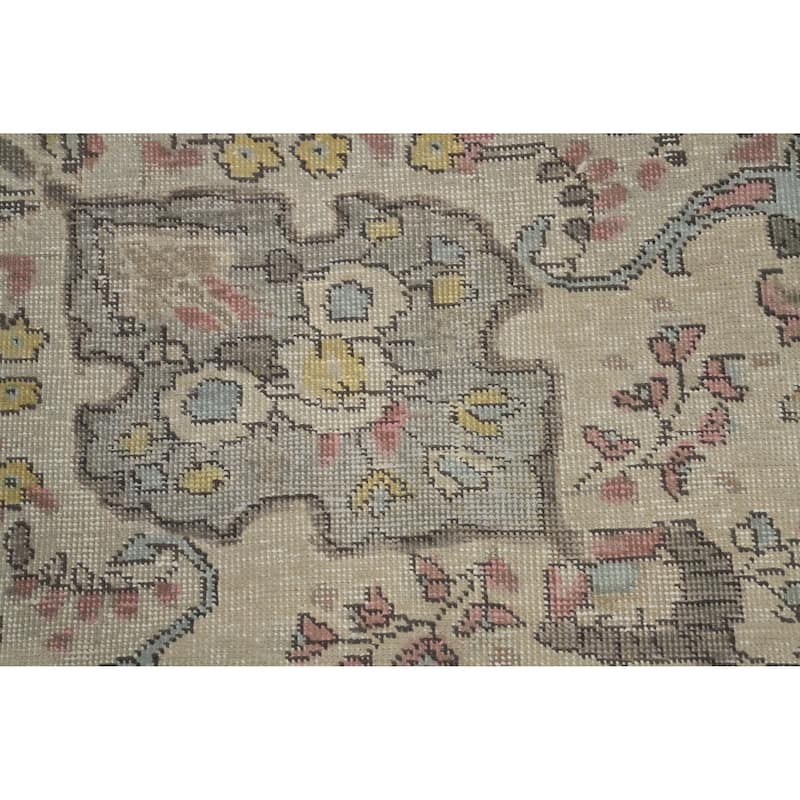 Hand Knotted Oriental 100% Wool Carpet Traditional Floral Beige & Ivories Tabriz Area Rug - 12' 3'' X 10' 0''