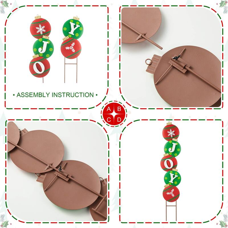 Glitzhome Christmas Metal JOY & NOEL Ornament Yard Stakes Hanging Decor - 42"H