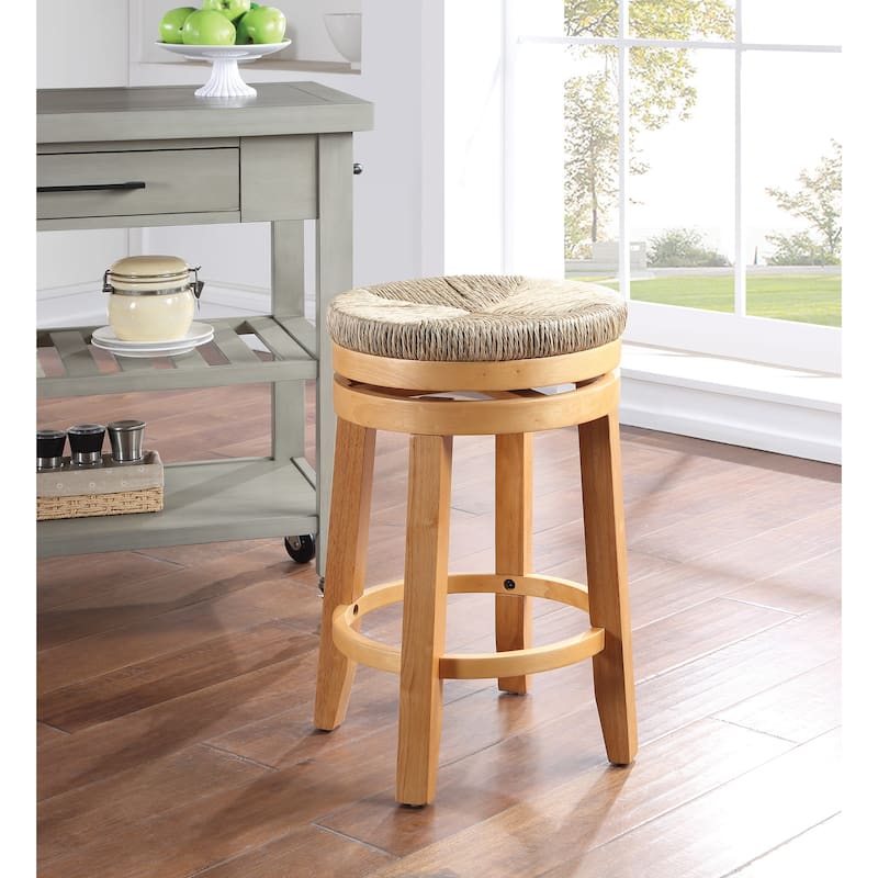 OS Home and Office Furniture 2-Pack 26" Swivel Counter Stool with Woven Seagrass Seat and Natural Woodgrain Frame