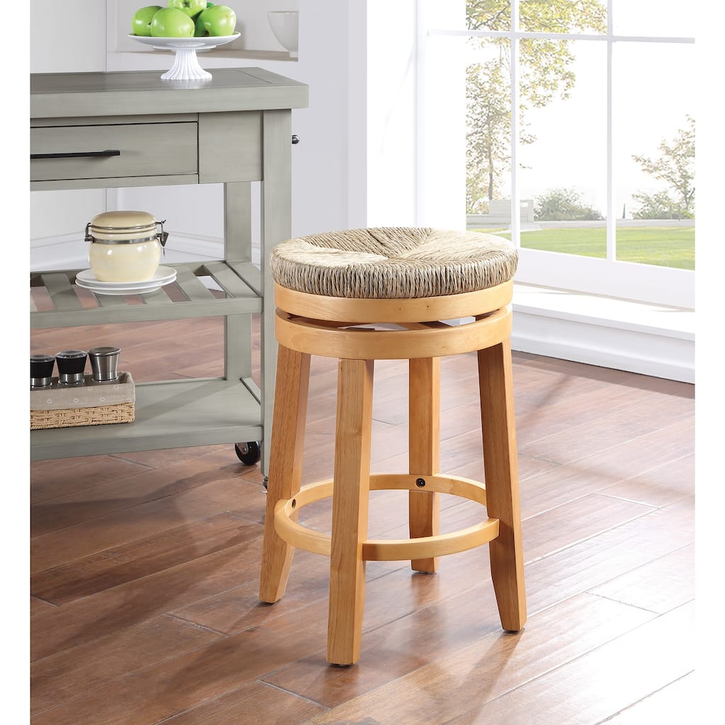 OS Home and Office Furniture 2-Pack 26" Swivel Counter Stool with Woven Seagrass Seat and Natural Woodgrain Frame