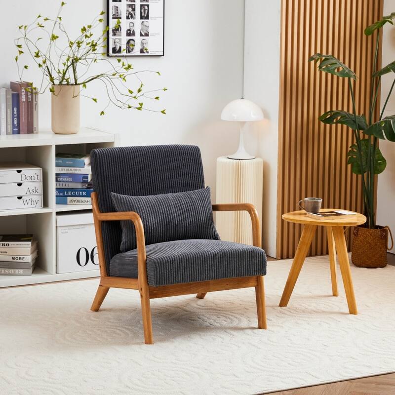 Mid-century Modern Accent Chair with Upholstered Pillow - Dark Grey