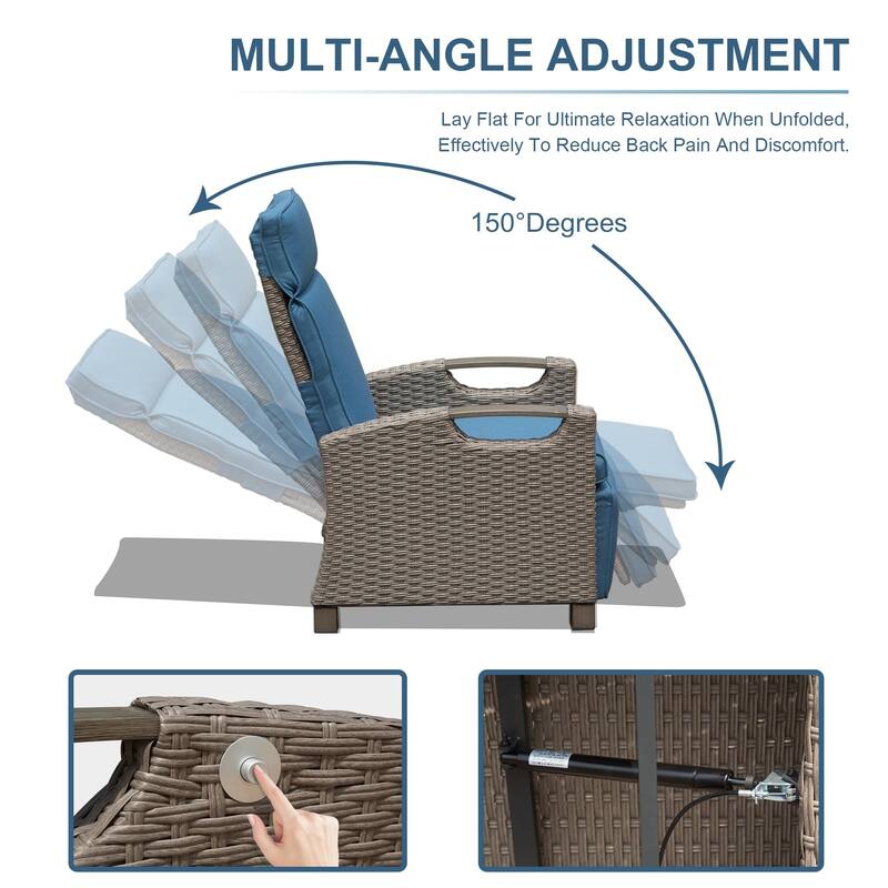 Woven Wicker Outdoor Recliner Chair, Thick Cushions Reclining Lounge Chair