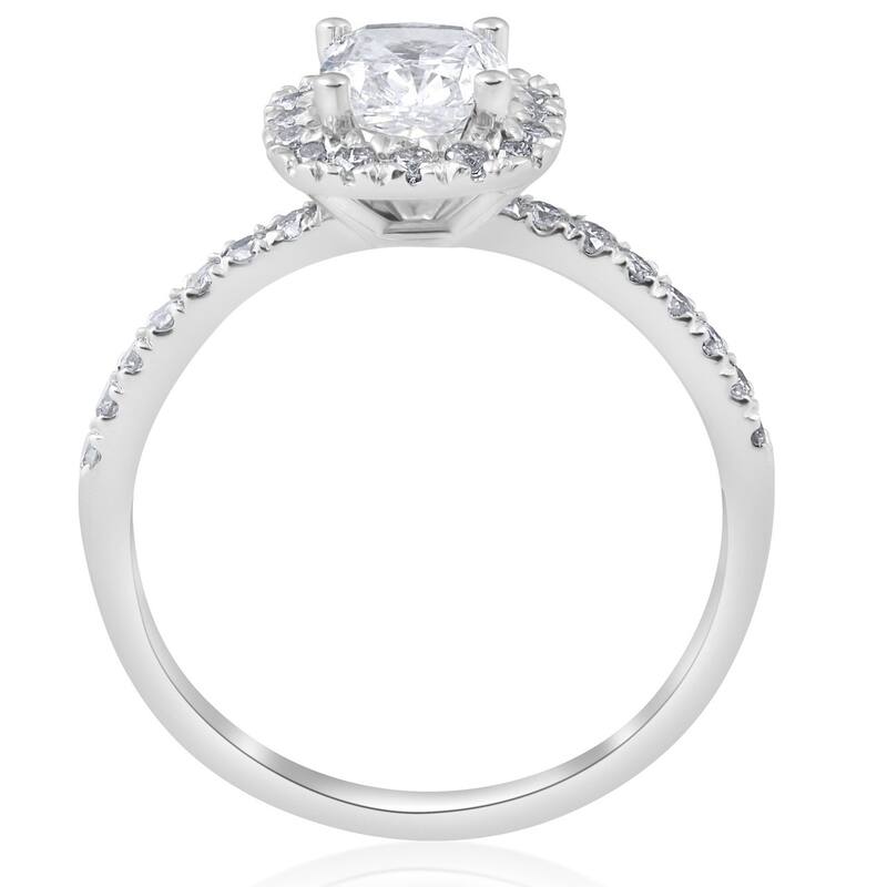 1 1/2Ct TW Cushion Diamond Halo Engagement Ring White Gold Lab Grown