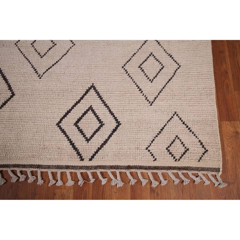 Geometric Moroccan Oriental Large Area Rug Hand-Knotted Wool Carpet - 9'9"x 14'5"