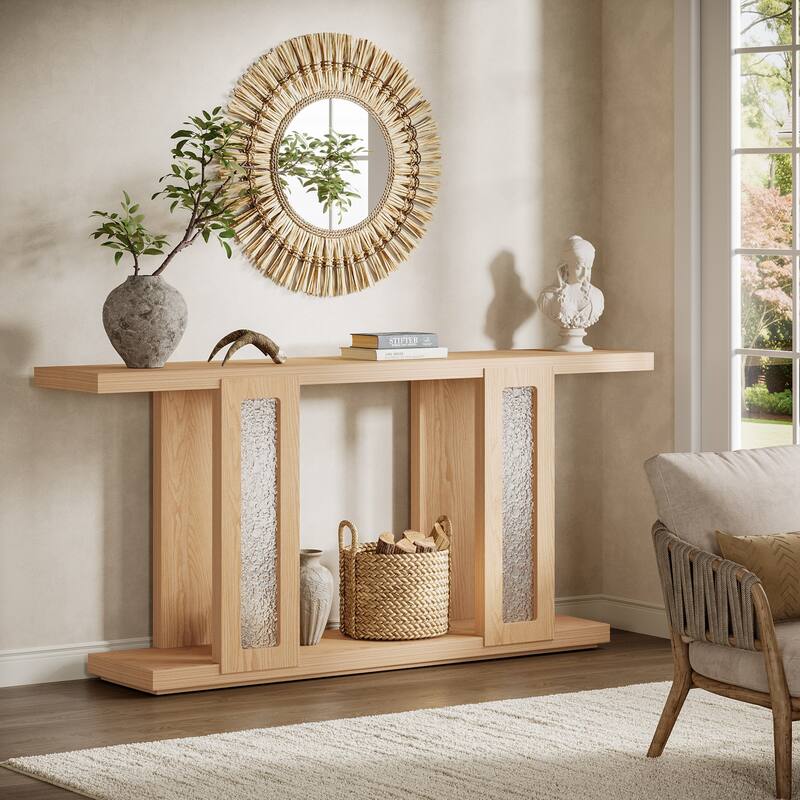 71 Inches Farmhouse Sofa Console Table with Acrylic Legs for Hallway - 13.8" W x 70.9" L x 35.4" H