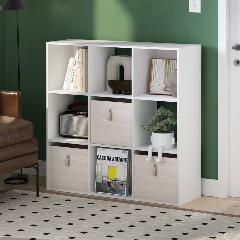 35.39 in. Tall White Wood 9-Shelf Bookcase