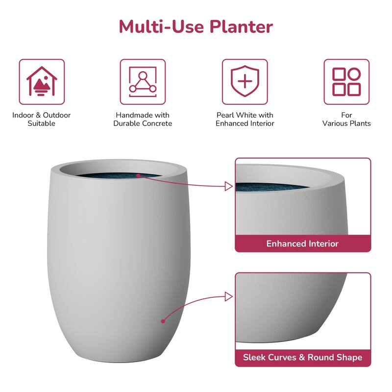 Concrete Tall Round Planter / Pot with Drainage Holes
