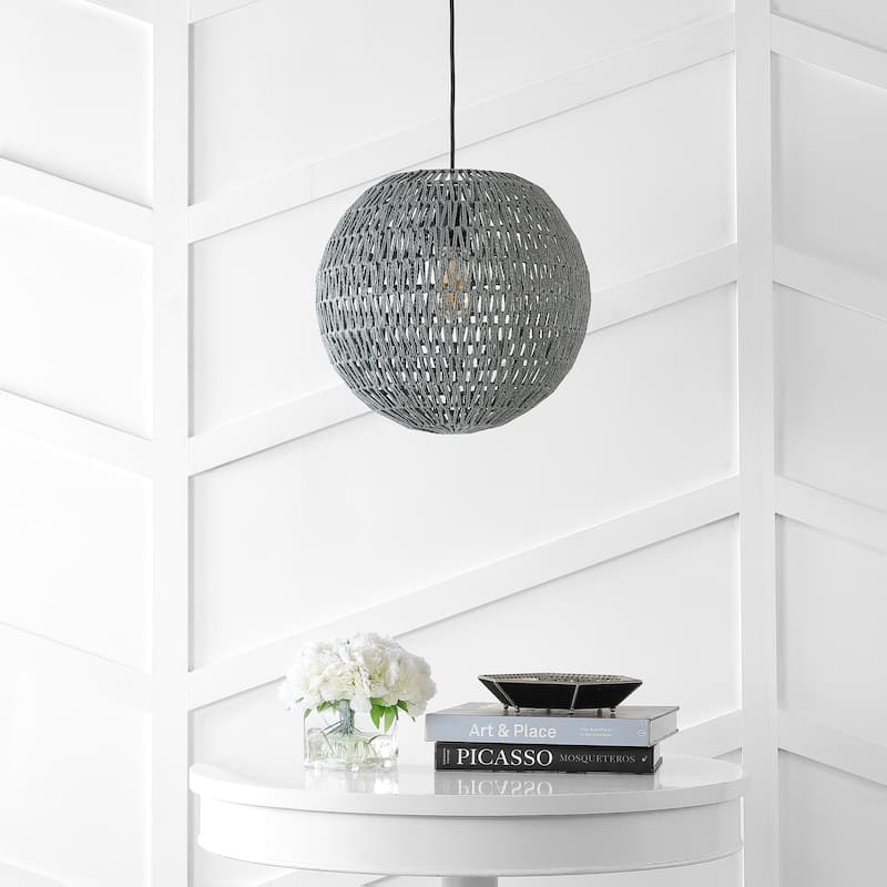 Campana 1-Light Bohemian Modern Woven Rattan/Iron LED Pendant, by JONATHAN Y