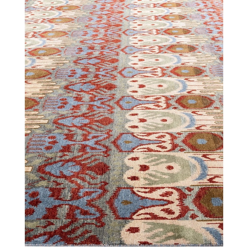 Ikat One-of-a-Kind Hand-Knotted Area Rug - Gray, 9' 2" x 12' 3" - 9' 2" x 12' 3"