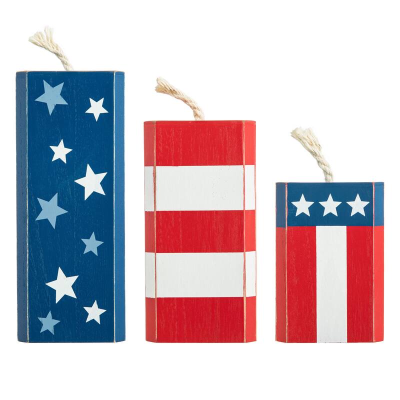 Glitzhome Set of 3 Wooden Patriotic Americana Table Signs Decor