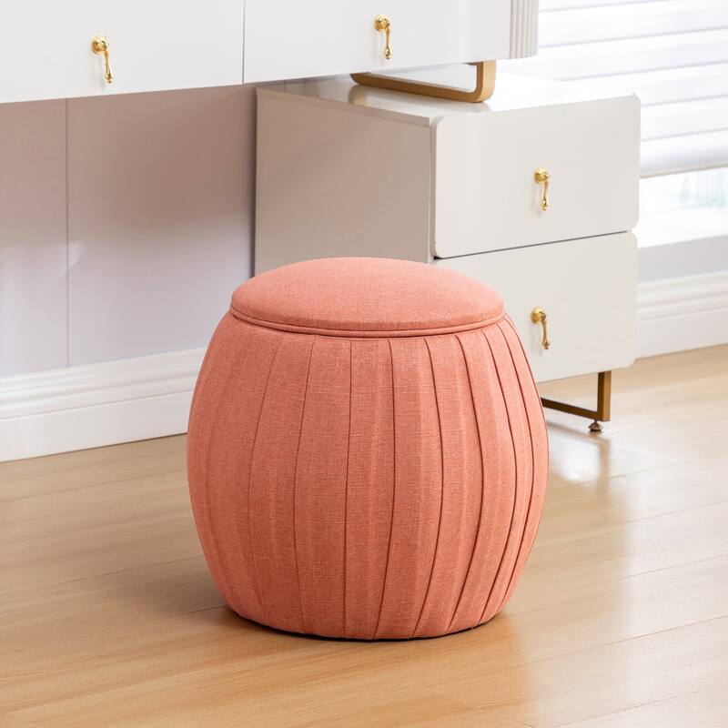 Round Shoe Storage Ottoman - Upholstered Seat with Hidden Shoe Storage and Cushion Top for Space-Saving Organization