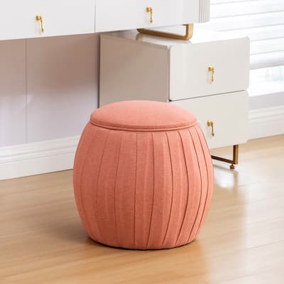 Round Shoe Storage Ottoman - Upholstered Seat with Hidden Shoe Storage and Cushion Top for Space-Saving Organization
