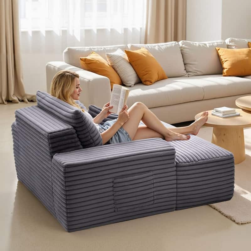 Faux Fur Chaise Lounge with Ergonomic Design, Pocket Springs and Pillows