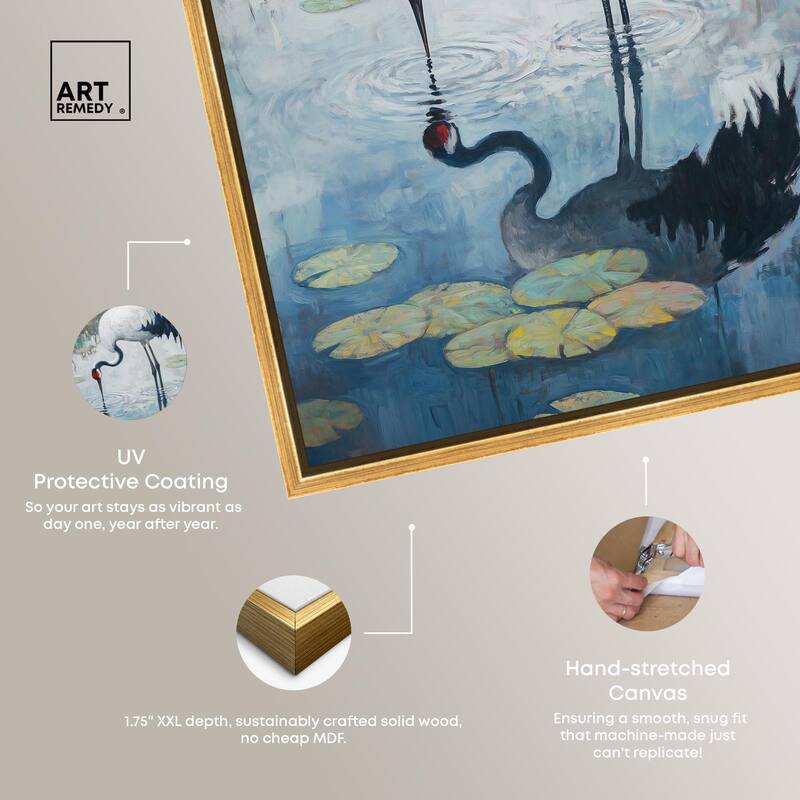 Crane in Lilies Canvas by Art Remedy