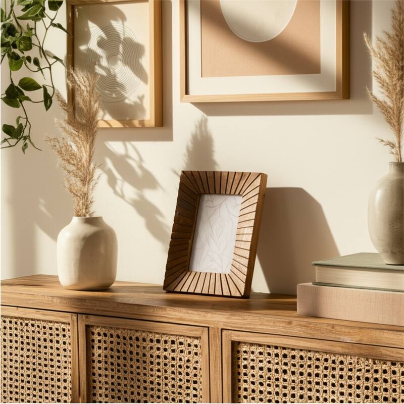 Wood Glass Picture Frame Construction Textured Boho Style - 5x7" Brown