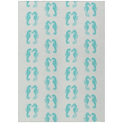 Indoor/ Outdoor Surfside Seahorses Washable Rug New