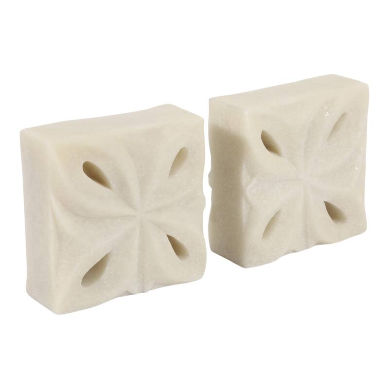 Resin Bookends Geometric Carved Design (Set of 2) - 12" White - 11.75" x 2.75" x 6"