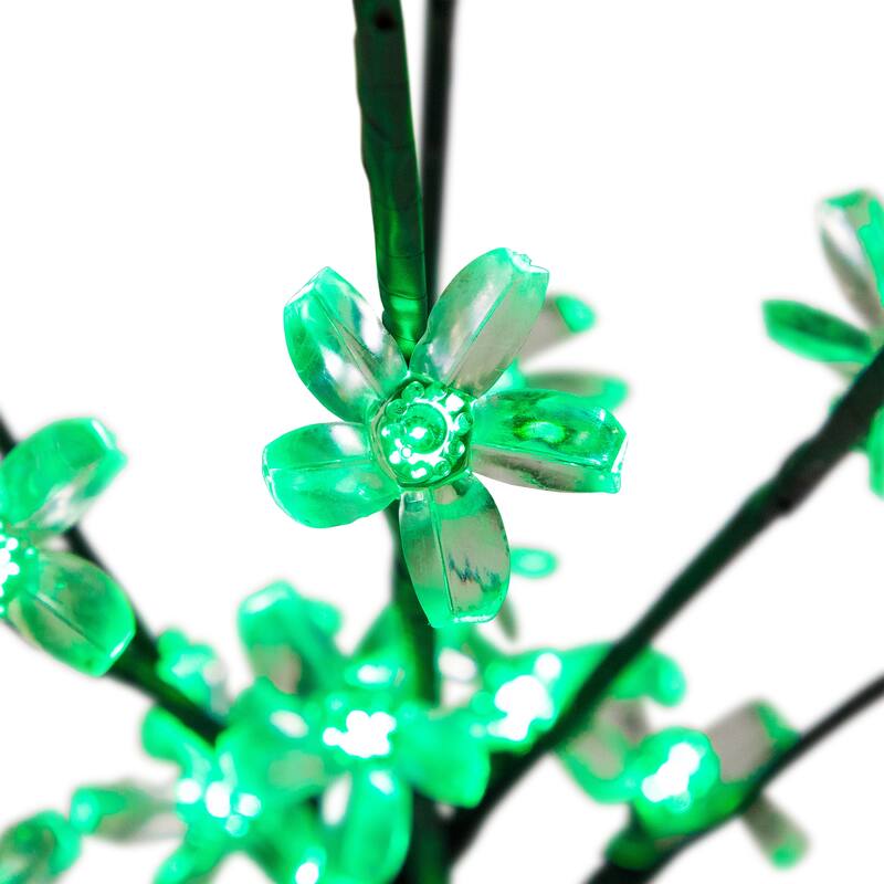3 Cherry Blossom Artificial Tree Branches 2.5' Green LED Lights