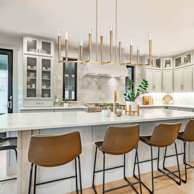 Modern Gold LED 10-Light Chandeliers 43.3 in. Large Island Lights for Kitchen Island