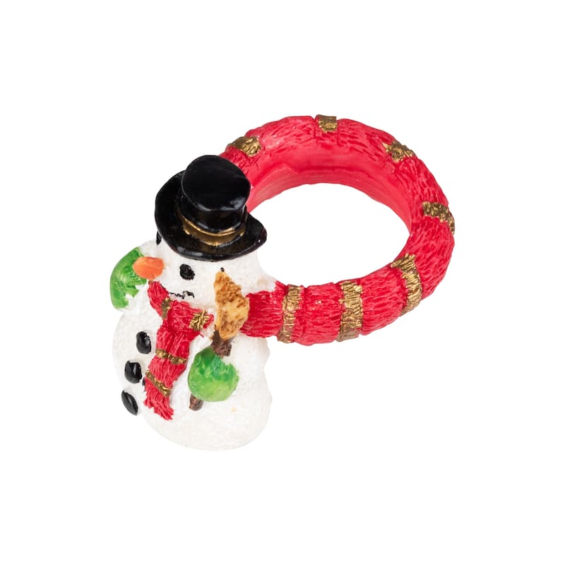 Smiley Snowman with Top Hat Christmas Taper Candle Rings - 1.5" - Set of 8