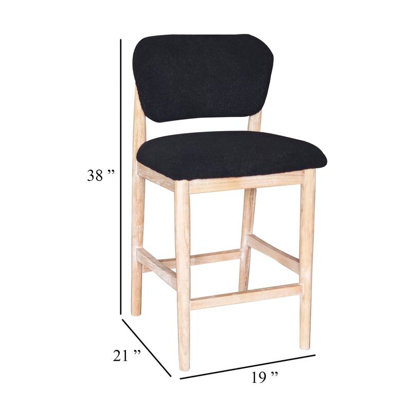 Fela Counter Stool Chair, Black Seat and Back, Natural Brown Wood